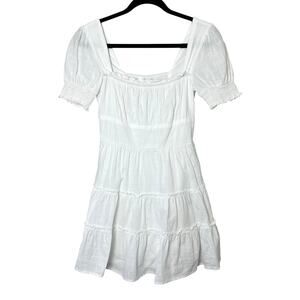 Altar'd State White Milkmaid Tiered Puff Sleeve Mini Dress Size Small Cottage